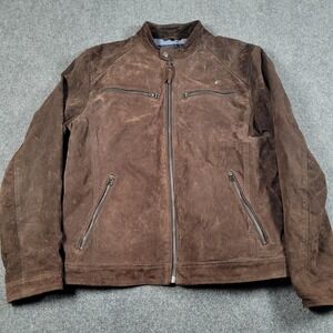 Angelo Litrico Jacket Mens Large Brown Suede Biker Motorcycle Moto Zip Pockets